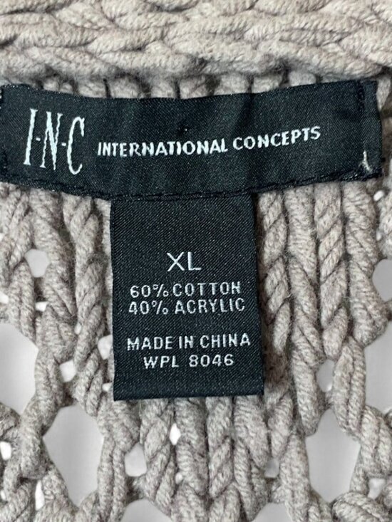 INC Women's Open Front Knit Cardigan Sweater Floral Crochet Design Sz XL Grey - Picture 4 of 7